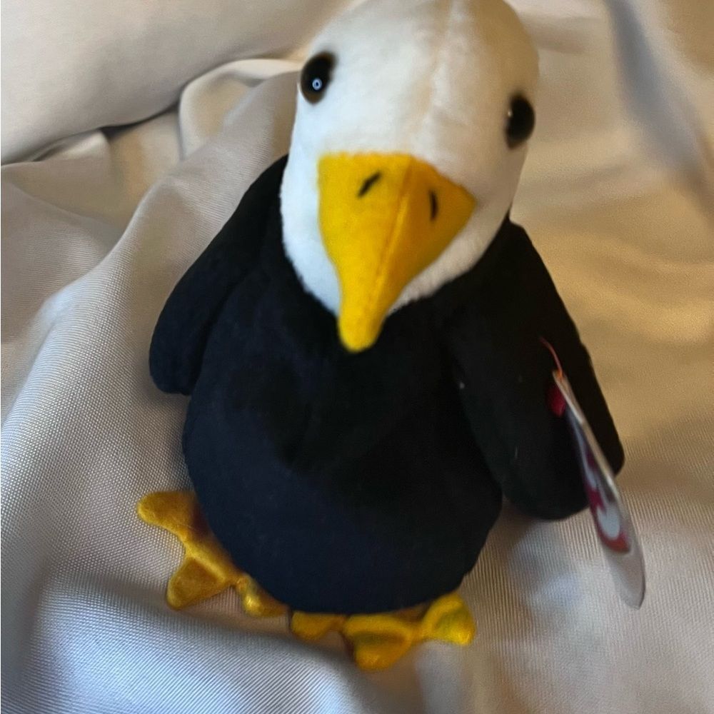Ty Black and White Penguin Plush with Yellow Accents